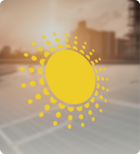 Logo representando a Lunissolar, sobre um fundo de placas solares ao entardecer